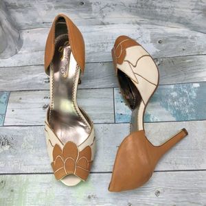 Anthropologie Poetic License Peep Toe D'Orsay Heels Nude & Cream Sz 9.5 #319